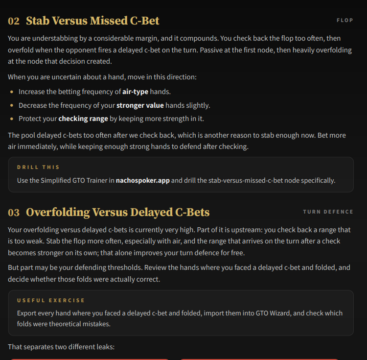 From the tailored PDF after a call: the leak, the direction to move, and what to drill.